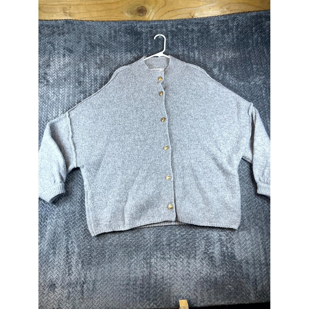 PrettyGarden Cardigan Sweaters Women Medium Heather Gray Mock Neck Drop Shoulder